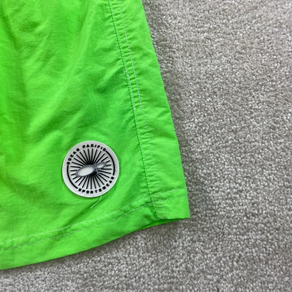 Vintage Ocean Pacific Swim Trunks Mens Large Neon Green Nylon Retro Surf Shorts